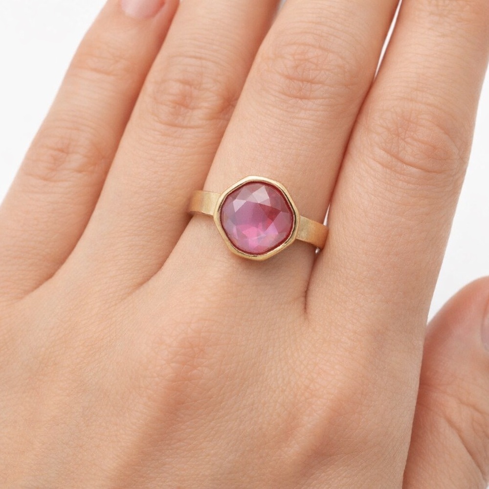 Pink Crystal Cocktail Ring | Adjustable Gold Tone Statement Ring | Romantic Gift - Picture 2 of 6
